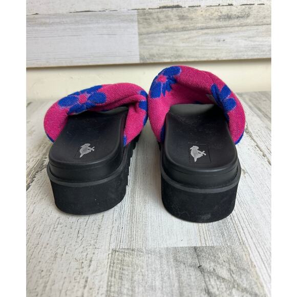 Rocket Dog Women’s 7 Pink Blue Terrycloth Floral Crisscross Slippers Shoes New - Picture 5 of 7